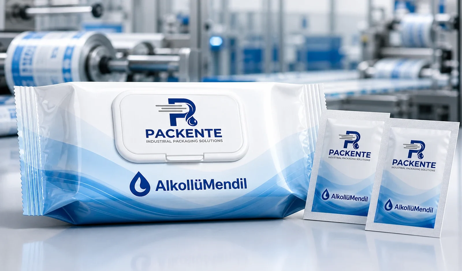 Flowpack ambalajlı alkollü mendil ürün görseli